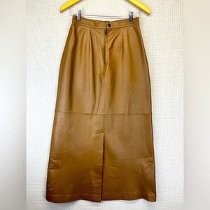 Lew Magram Brown 100% Leather Front Zip Classic Straight & Pencil Skirt Sz 8 Vtg